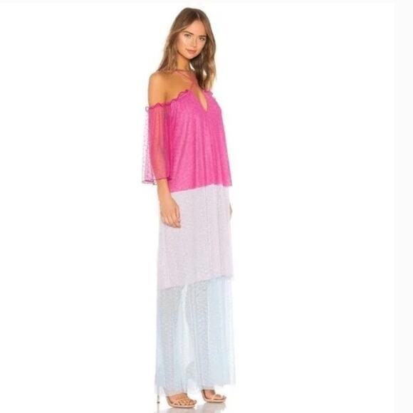 X Revolve House of Harlow Maxi Dress Barbie Pink Blue Tiered Frida Ruffle XS - Picture 1 of 6
